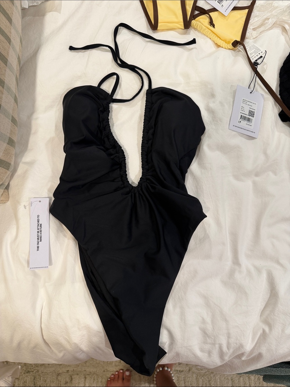 Black One-Piece Swimsuit - Stylish Halter Neck